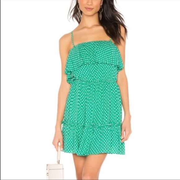 BB DAKOTA Dot Off The Press Printed Rayon Twill Dress Sleeveless Dress - Green - Picture 1 of 5